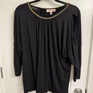 Philosophy Woman Black Gold Chain Neckline Draped Dolman Top Plus Size 1X